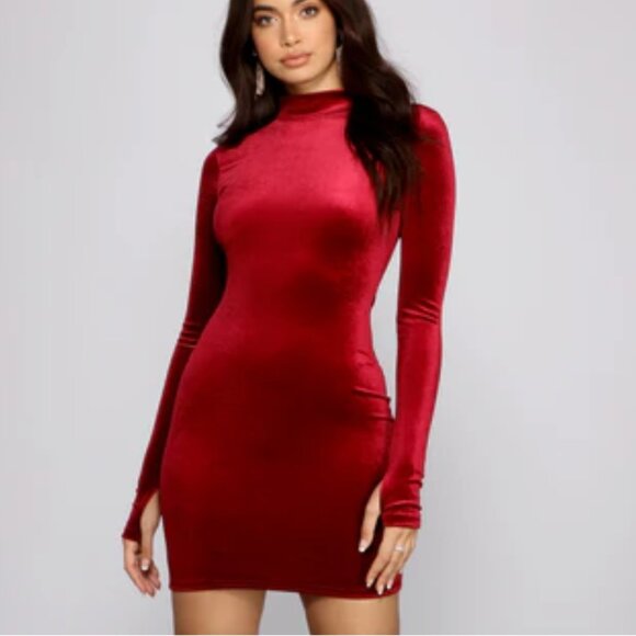 Velour Bodycon Mini Dress - Picture 1 of 4